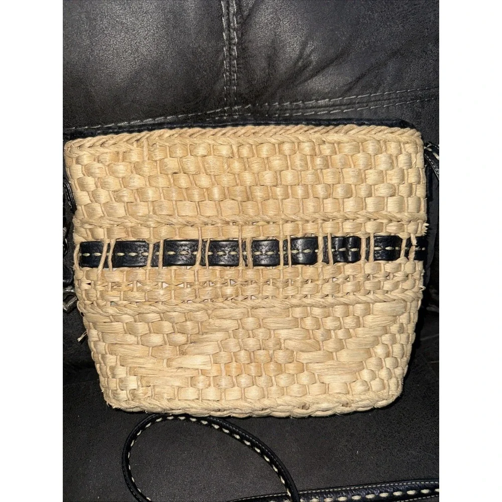 Classic BRIGHTON Straw Handbag Purse Tote Black Leather Trim Raffia